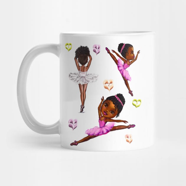 Ballet - Black ballerina girls with love hearts ! beautiful  African American  girls with Afro hair and dark brown skin wearing a pink tutu.Hair love ! by Artonmytee